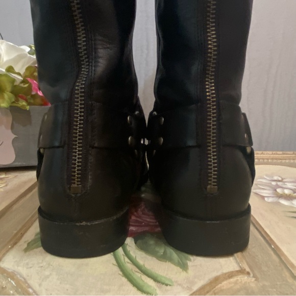 Frye Phillip Tall Black Leather Boots Back Zip Moto Equestrian Harness Sz 9.5 - Picture 9 of 16